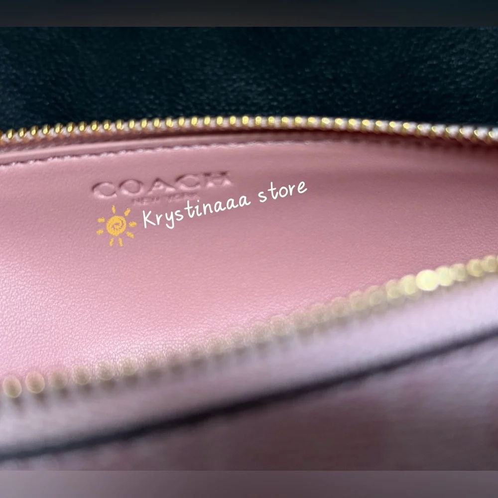 NWT Coach Pencil Case in Signature Canvas in Gold/Powder Pink